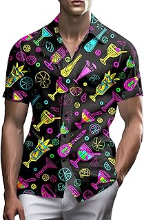 80s Shirts for Men Funny Vintage 90s Outfit for Men Hawaiian Shirts Button-Up 90s Party Beach Shirt Mens 80s Clothing