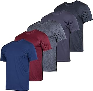 5 Pack: Men’s Dry-Fit Moisture Wicking Active Athletic Performance Crew T-Shirt