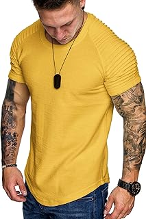 Men's Muscle T-Shirt Pleated Raglan Sleeve Bodybuilding Gym Tee Short Sleeve Fashion Workout Shirts Hipster Shirt