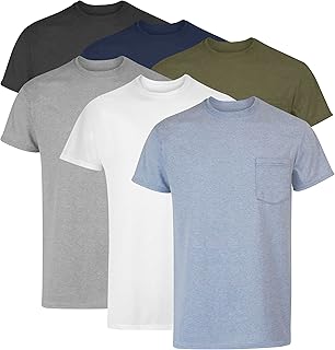 Men's Cotton Pocket T-Shirt, Moisture-Wicking with Odor Control, Assorted, 6-Pack
