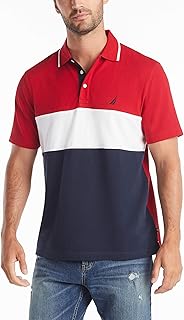 Men's Short Sleeve 100% Cotton Pique Color Block Polo Shirt