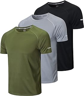 Men's 3 Pack Workout Shirts Dry Fit Moisture Wicking Short Sleeve Mesh Athletic T-Shirts