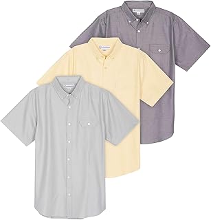 3 Pack: Men's Short-Sleeve Oxford Solid Button Down Collar Casual Shirts with Pocket (Available in Big & Tall)