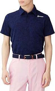 RGMXJA03 Men's Short Sleeve Shirt, Hideki Matsuyama Wear Pro Sony Open Monstera Pattern, Jacquard Pattern, Sweat Absorbent, Quick Drying, UVCUT Stretch, Golf