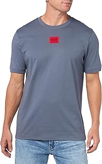HUGO Men's Ribbed Crew Neck Regular Fit Center Logo T-Shirt