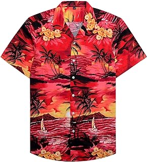 100% Cotton Regular Fit Short Sleeve Casual Hawaiian Shirt for Men
