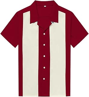 Men's 50s Male Clothing Rockabilly Style Cotton Mens Shirts Short Sleeve Fifties Bowling Casual Button-Down Shirts