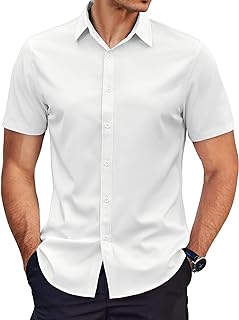 Men's Dress Shirts Short Sleeve Regular Fit Wrinkle Free Business Textured Shirt Casual Button Down Shirts