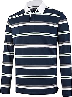 Mens Polo Shirts Long Sleeve Moisture Wicking Collared Golf Striped Pique Polo Shirts for Men