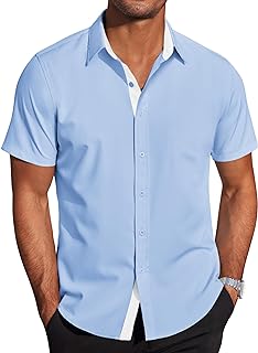 Men's Wrinkle Free Business Dress Shirts Short Sleeve Button Down Shirts