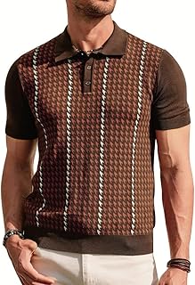 Men's Vintage Polo Shirts Lightweight Knit Houndstooth Golf Shirts