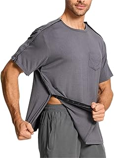 Post Shoulder Surgery Shirts, Men's Short Sleeve Shirt with Premium Snap, Chemo Clothing, Rotator Cuff Clothing After Surgery