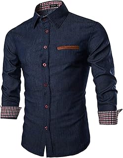 Men's Casual Dress Shirt Button Down Shirts Long-Sleeve Denim Work Shirt