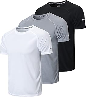 frueo Men's 3 Pack Workout Shirts Dry Fit Moisture Wicking Short Sleeve Mesh Athletic T-Shirts