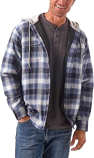 Authentics Men’s Long Sleeve Quilted Lined Flannel Shirt Jacket with Hood
