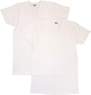 SV61162 Men's Inner Shirt, Soft Underwear, 100% Cotton, Antibacterial and Odor Resistant, Short Sleeve, U-Neck, 2-Piece Set