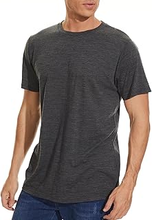 Men's Merino Wool T-Shirt Short Sleeve Athletic Tee Wicking Base Layer(Wool Face Mask Included)