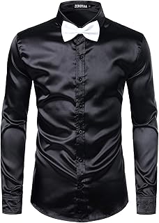 Men's Luxury Shiny Silk Like Satin Button Up Dress Shirts