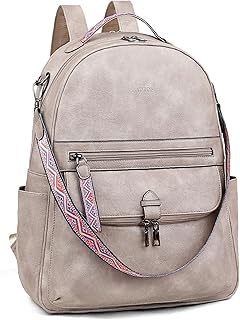 Leather Laptop Backpack for Women PU Computer Backpacks, Designer Travel Back Pack Purse with Laptop Compartment