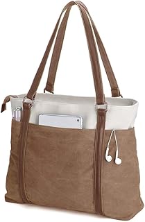 Laptop Tote Bag for Women Lightweight Splice Canvas Bag 15.6 Inch Laptop for Computer Bag Large Capacity Handbag Purse Brown