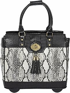 JKM and Company Computer iPad, Laptop Tablet Rolling Tote Bag Briefcase Carryall Bag, Black, Grey, Cream, Rolling Laptop Bag, Rolling Briefcase for Women