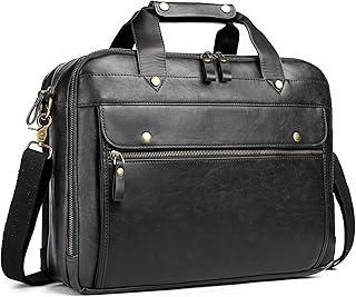 Leather Briefcase for Men Computer Bag Laptop Bag Waterproof Business Bag Large Tote 15.6 In