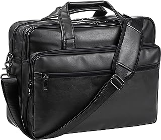Leather Laptop Bag, Men's 15.6 Inches Messenger Briefcase Business Satchel Computer Handbag Shoulder Bag Fits 15.6 Inch Laptop, Computer, Tablet (Black) ([G]Black, 17.3)