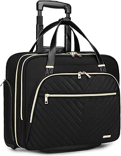 Rolling Laptop Bag for Women with Wheels, Rolling 15.6” Computer Briefcase Overnight Duffle bag for Women Carry on Travel Work Business, Black, 16.5 inches x 14.5 inches x 8 inches, Laptop Bag