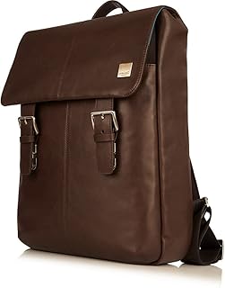 KNOMO Hudson Large Leather 16 inch Laptop Business Backpack for Work Computer Travel Bag Daypack Bag with Flap