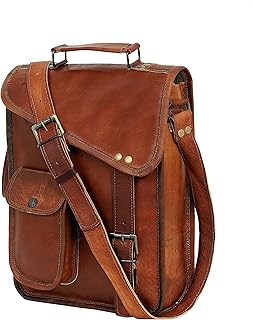18" leather satchel tablet bag laptop case office briefcase messenger gift for men computer distressed shoulder bag
