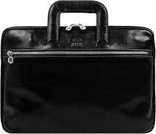 Slim Leather Briefcase - Italian Handmade Leather Computer Bag - Briefcase for Men and Women - Laptop Bag