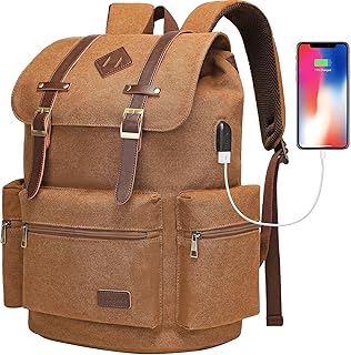 Vintage Rucksack Backpack Fits 17/15.6 Inch Laptop & Tablet Bookbag with USB Charging Port