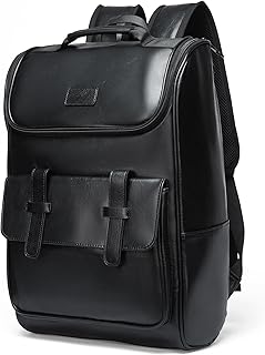 MATE ELEN Leather Laptop Backpack Waterproof Fits 15.6 Inch Laptop Travel Hiking Camping Overnight Weekend Business Casual College Backpack Men Women BLACK Father's Day, Black, Large, Laptop Computer