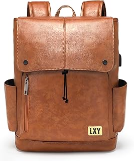 Leather Laptop Backpack Women Vintage Travel Computer Backpack with USB Charging Port, Laptop Purse Book Bag for Ladies