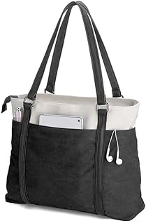 Laptop Tote Bag for Women Lightweight Splice Canvas Bag 15.6 Inch Laptop for Computer Bag Large Capacity Handbag Purse Black, Black
