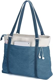Laptop Tote Bag for Women Lightweight Splice Canvas Bag 15.6 Inch Laptop for Computer Bag Large Capacity Handbag Purse Blue, Blue