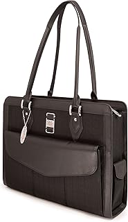 Mobile Edge Women's Black w/Black Leather Trim, Geneva 15.4 Inch Business Laptop Tote, Superior SafetyCell Computer Protection Compartment, Business, Travel, Students MEGNOS