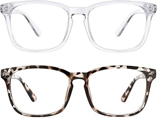 TIJN 2 Pack Blue Light Blocking Glasses, Computer Reading/Gaming/TV/Phones Glasses for Women Men,Anti Eyestrain & UV Glare