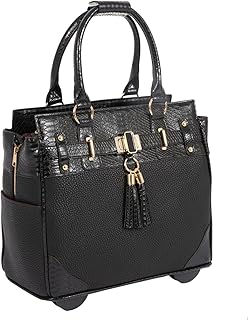 "The Montreal" Compatible With Computer iPad, Laptop Tablet Rolling Tote Bag Briefcase Carryall Bag, Black, Medium