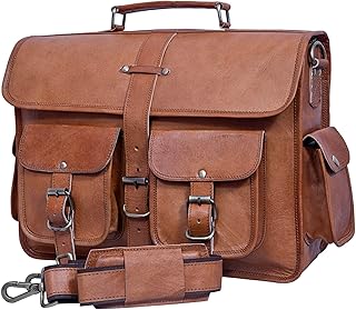ANUENT Real Leather Messenger Bag for Men and Women Vintage Computer Laptop Briefcase Satchel Crossbody Work Bags (Brown)