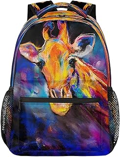 Art Painting Animal Giraffe Face Backpack Trave Shoulder Bag Bookbag Daypack