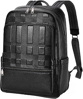 Mens Black Genuine Leather Backpack for 15.6 Inch Laptop Backpacks Men 24L Large Capacity Leather Travel Shoulder Backpack Work Back Pack Casual Daypack Business Computer Packback, Black,