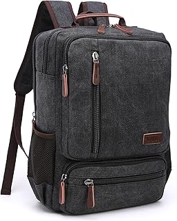 Canvas Laptop Backpack for Men Women,Travel Work Business Rucksack Bookbags Fits 15.6 Inch College Backpacks Computer Daypack