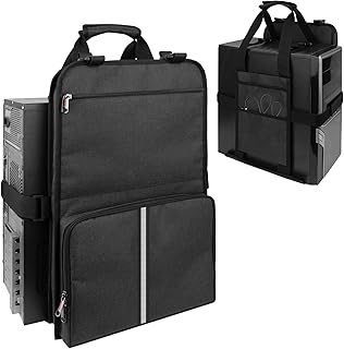 Portable Pc Case with Handle, Desktop Computer Case Belt Holder with Pockets for Keyboard,Cable, Headphone, Ideal for Transporting On The Go - Dark Grey