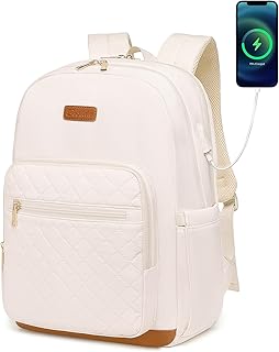 Laptop Backpack for Women, Fits 15.6 inch Travel Backpack with USB Charging Port, Stylish Quilted Teacher Computer Work Bag