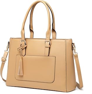 Laptop Bag For Women, 15.6 Inch Leather Computer Work Tote Bag, Waterproof Lightweight Professional Briefcase Purse Handbag Shoulder Satchel Bag For Business, Office, Travel, Light Brown, Fashion