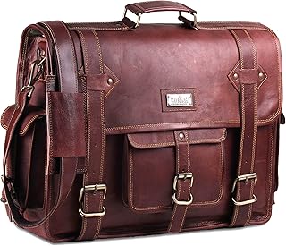Leather Messenger Bag for Men – Vintage Laptop Bag Leather Satchel for Men - 18 inch Padded Brown Leather Computer Bag
