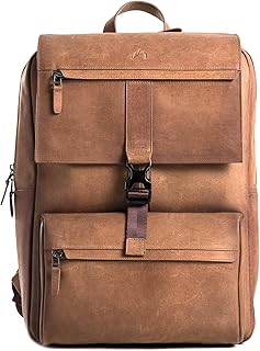 Top Grain Leather Backpack for Men - 17" Laptop Bag for Work - Mens Computer Shoulder Bags Large Capacity