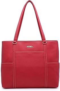 NNEE Classic Laptop Leather Tote Bag for 15 15.6 inch Notebook Computers Travel Carrying Bag with Smart Trolley Strap Design