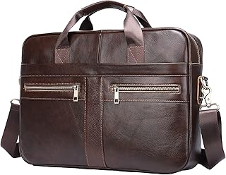REALON Genuine Leather Briefcase for Men, Laptop Computer Shoulder Bag With Strap, 15.6 Inch Business Travel Work Handbag